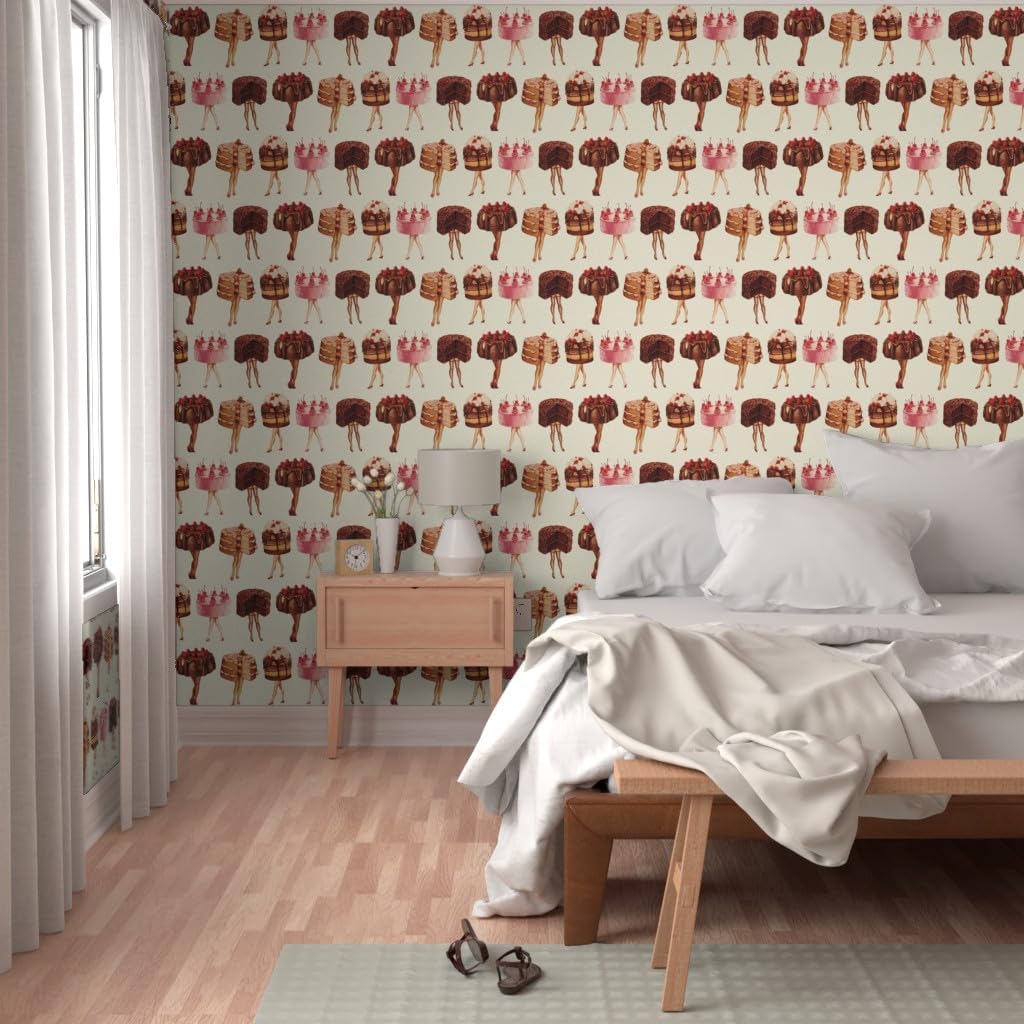 Spoonflower Peel & Stick Wallpaper Swatch - Cake Food Baking Bakery Vintage Women Retro Custom Removable Wallpaper