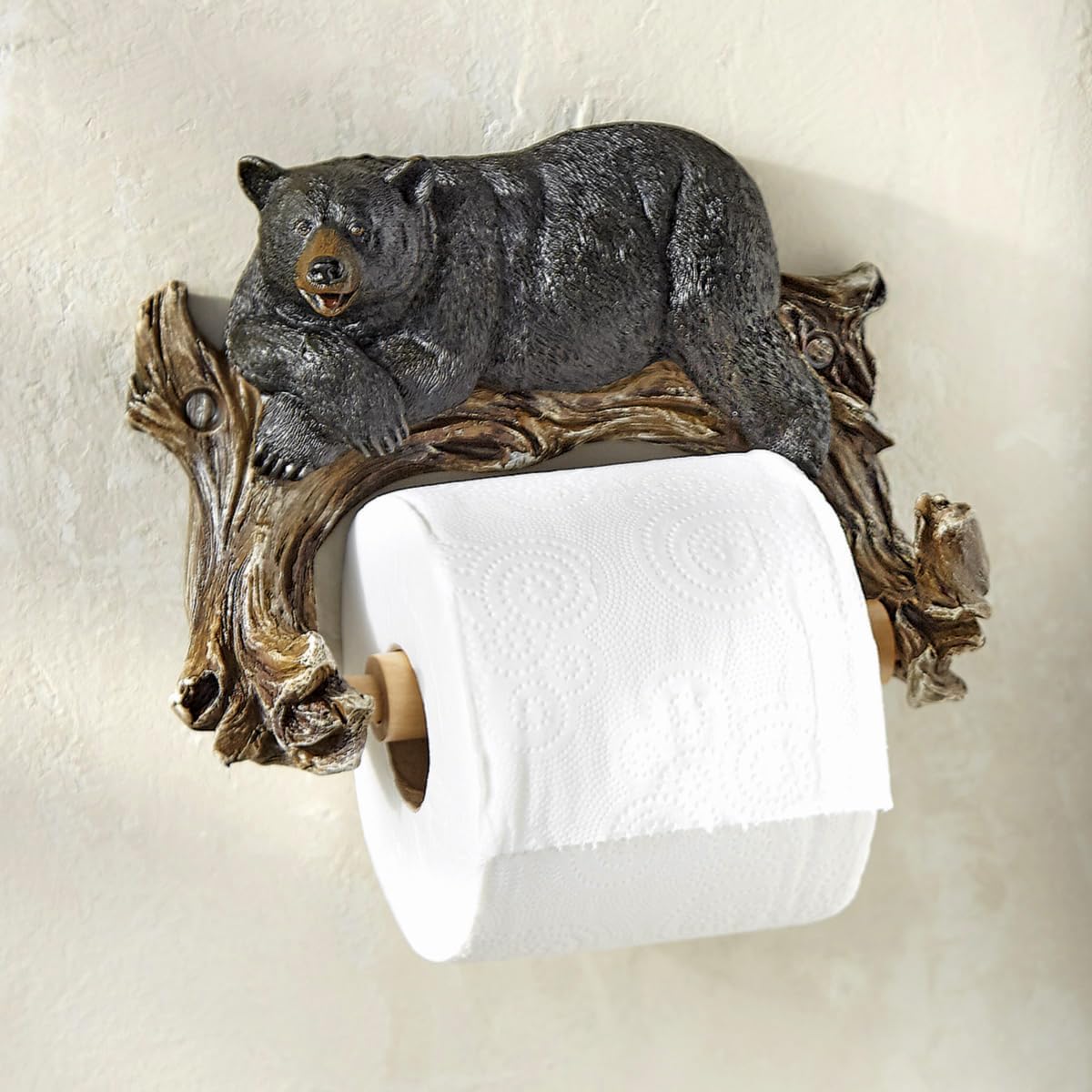 BLACK FOREST DECOR Relaxing Bear Toilet Paper Holder - Lodge Bathroom Accessory, Polyresin, Bathroom Hardware, 8" W x 3.75" D x 5.5" H