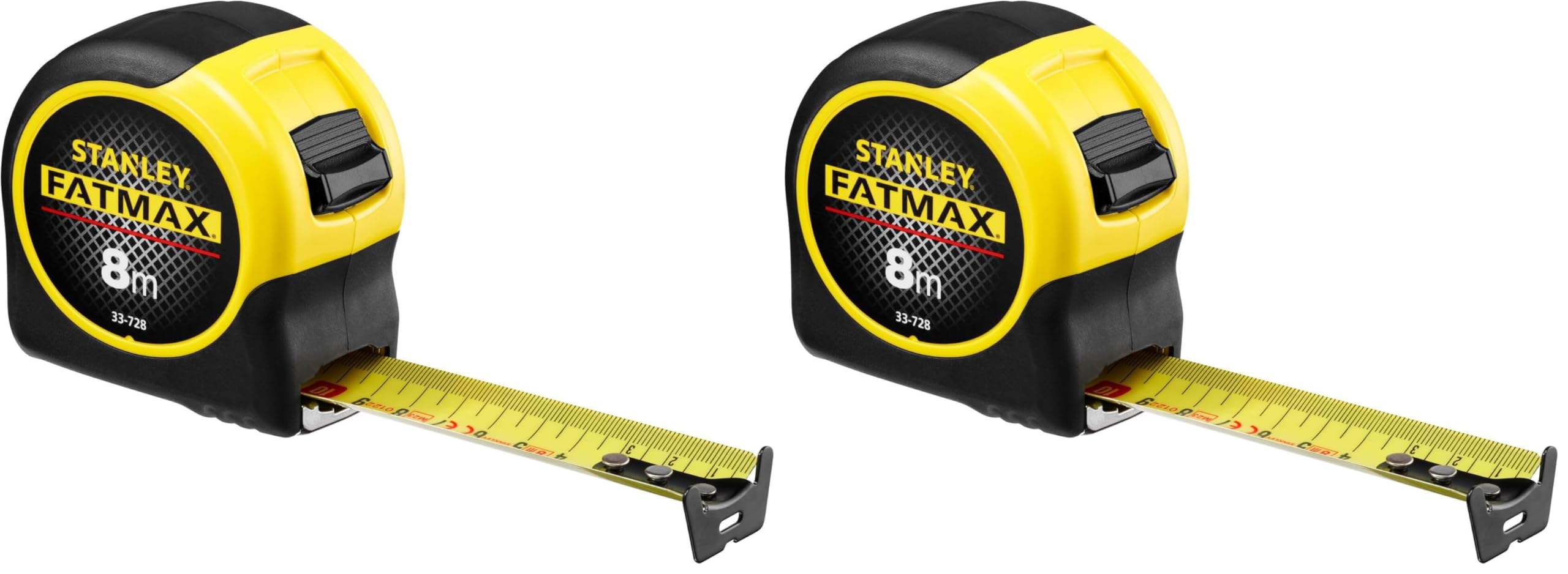 STANLEY 0-33-728, Flexómetro Blade Armor, largo 8m x ancho 32mm, Gama FatMax, Cinta gruesa, Más resistente, Recubrimiento Mylar antiabrasión y anticorrosión (Paquete de 2)