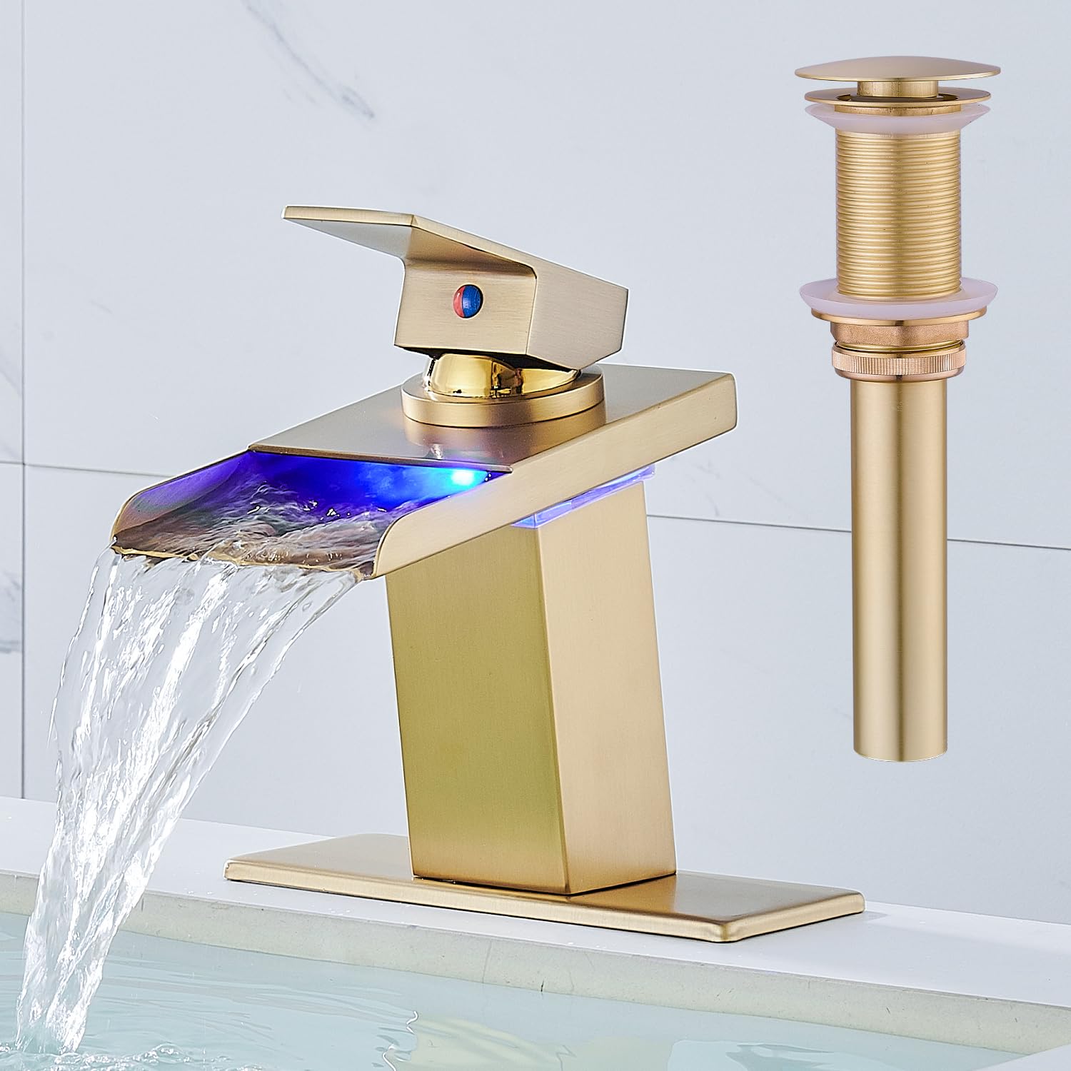 AVSIILE LED Bathroom Sink Faucet, Brushed Gold, Stainless Steel Spout