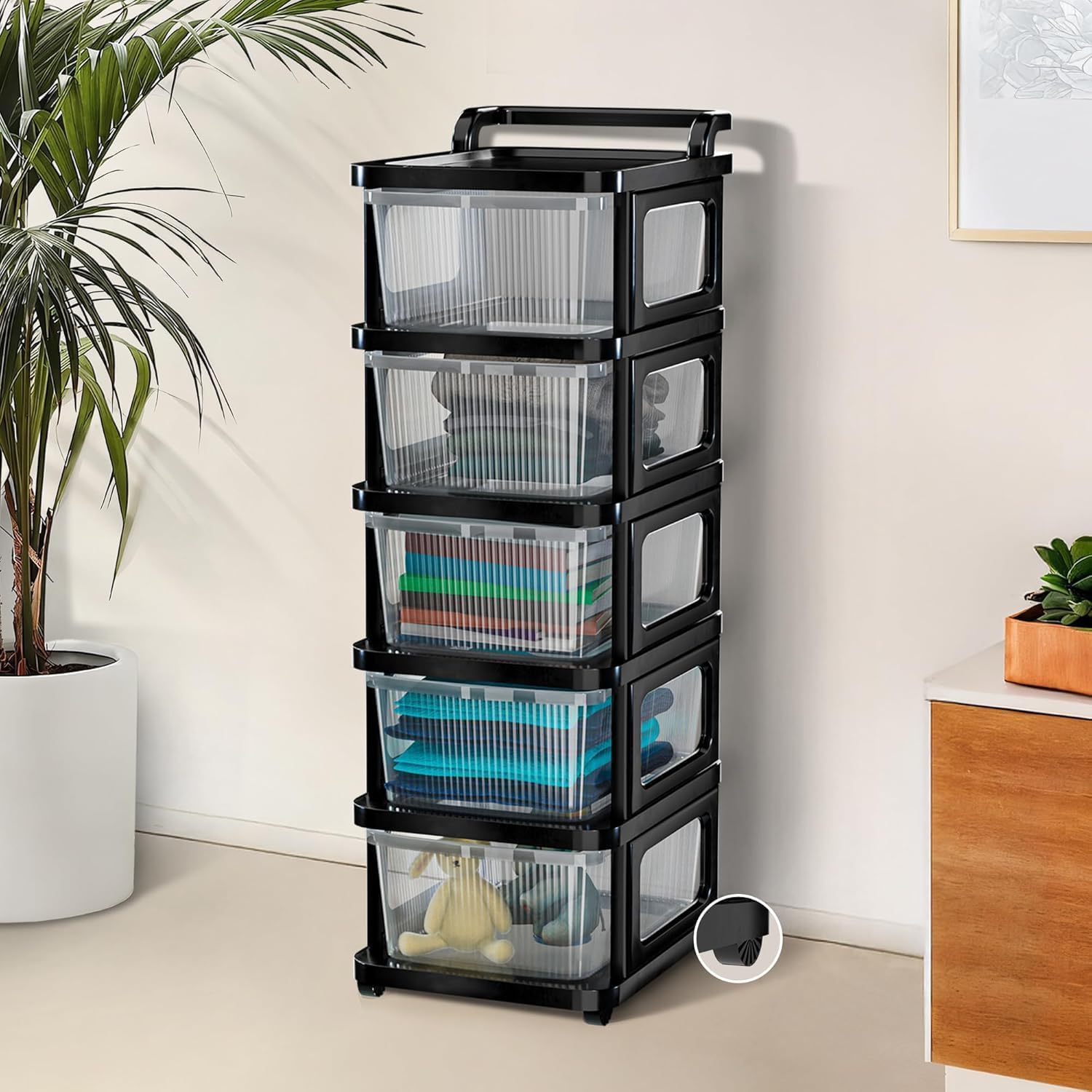 TEKCOOL Plastic Drawer Organizer Self Standard Rectangular Multi Purpose Modular Drawer System Large Chest of Drawer Organizer for Home Office,Product Dimension When assembeled(5xl, Transparent hex);--image-39