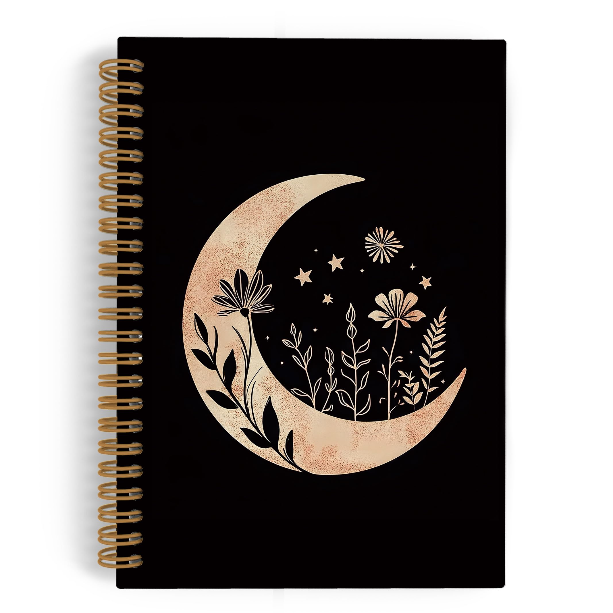 QLMX Gold Mystical Moon Spiral Notebook, Witchy Crescent Moon Journal Notebook, Celestial Dark Academia Notebooks for School Work, Witchy Office
