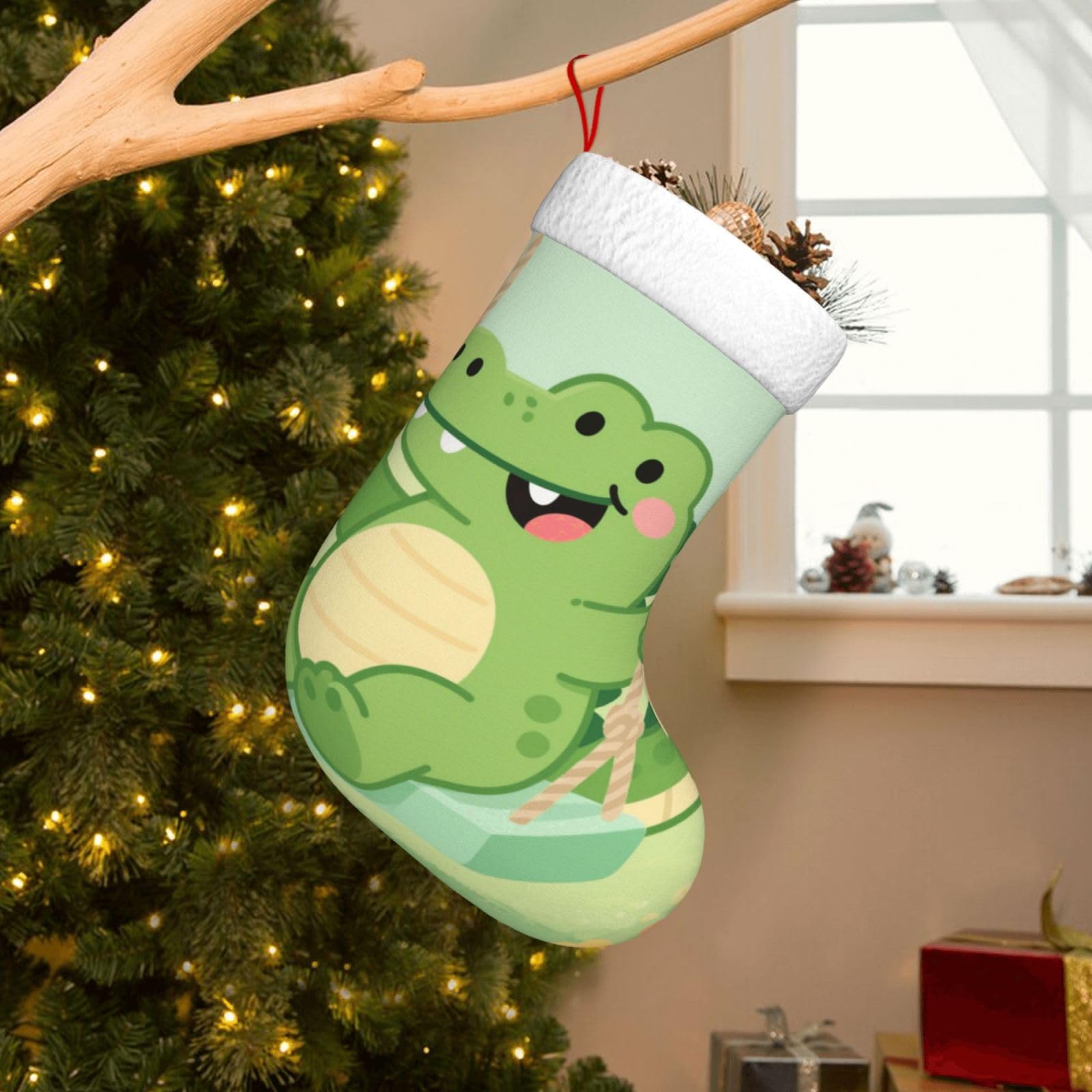 Velvet Christmas Stockings 17.7 Inch, Alligator Xmas Stocking with Soft Cuff,Classic Personalized Christmas Tree Decoration for Family Holiday New Year Party Supplies