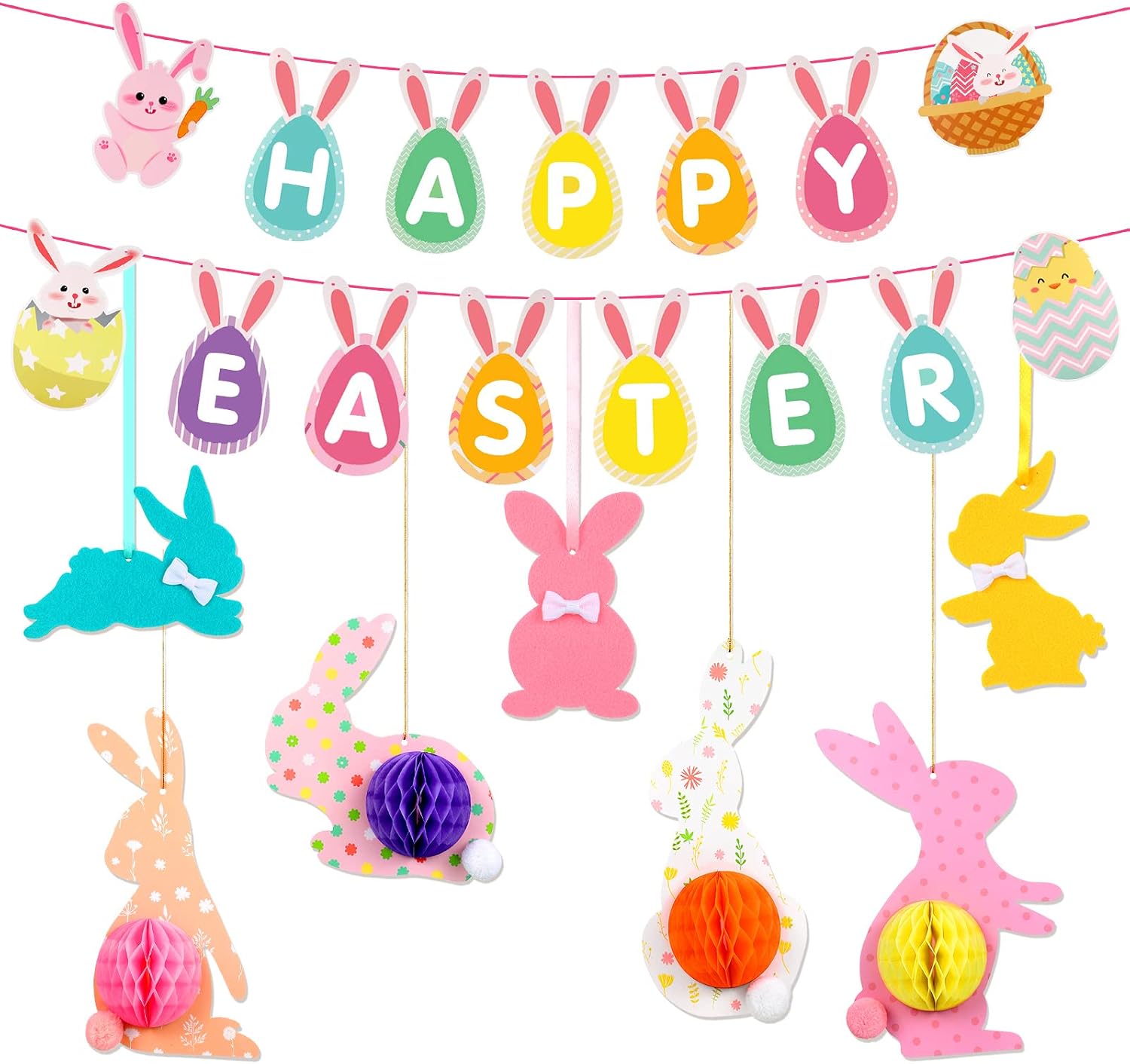 Amazon.com: Easter Decorations Happy Easter Banner with Hanging Easter ...