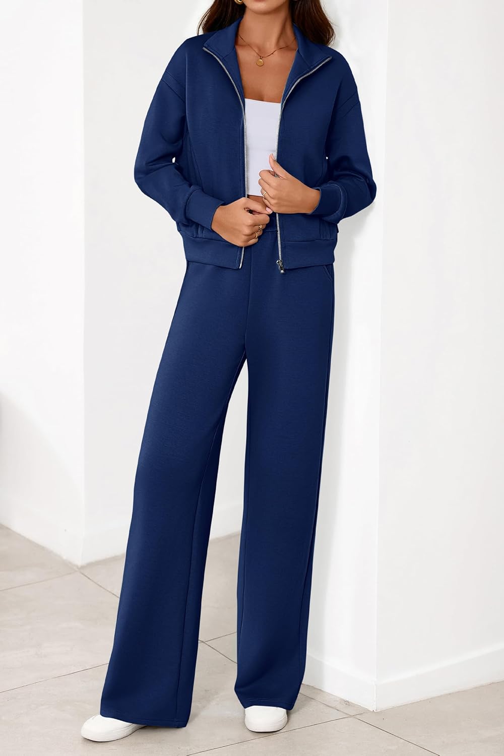 PRETTYGARDEN Womens 2 Piece Outfits Spring Sweatsuits Zip Up Sweatshirt Wide Leg Sweatpants Casual Tracksuit Lounge Sets - Image 7