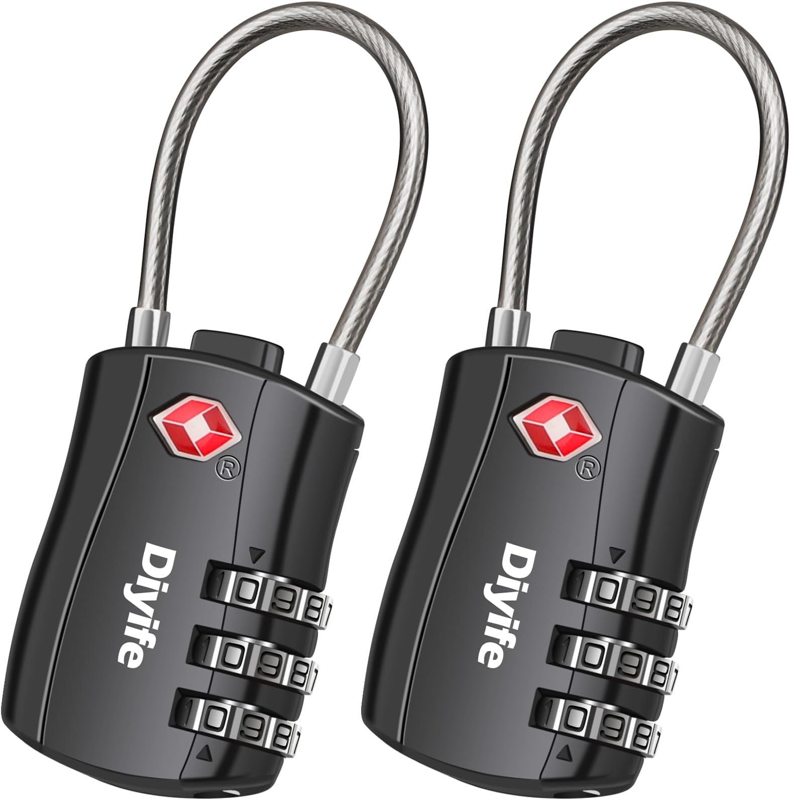 Diyife TSA Luggage Locks, [2 Pack] 3-Digit Security Suitcase Locks, Combination Padlock for Suitcases Flexible Cable Travel Lock, TSA Approved Luggage Locks for Suitcases Travel Luggage Bag Case