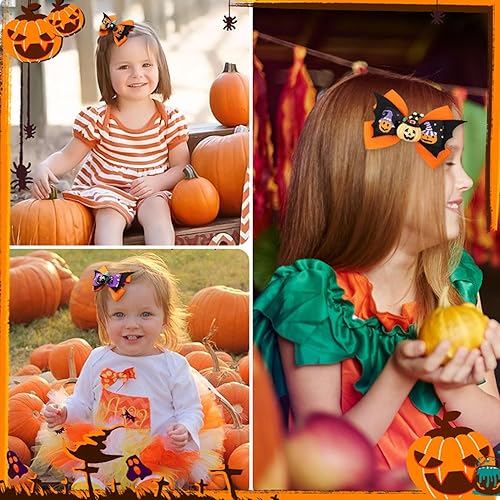 Miniatura 3 de 3 paquetes de pinzas para el pelo de Halloween, lindas pinzas de lazo de calabaza, fantasma, araña, pinzas para el cabello, negro y naranja, punta