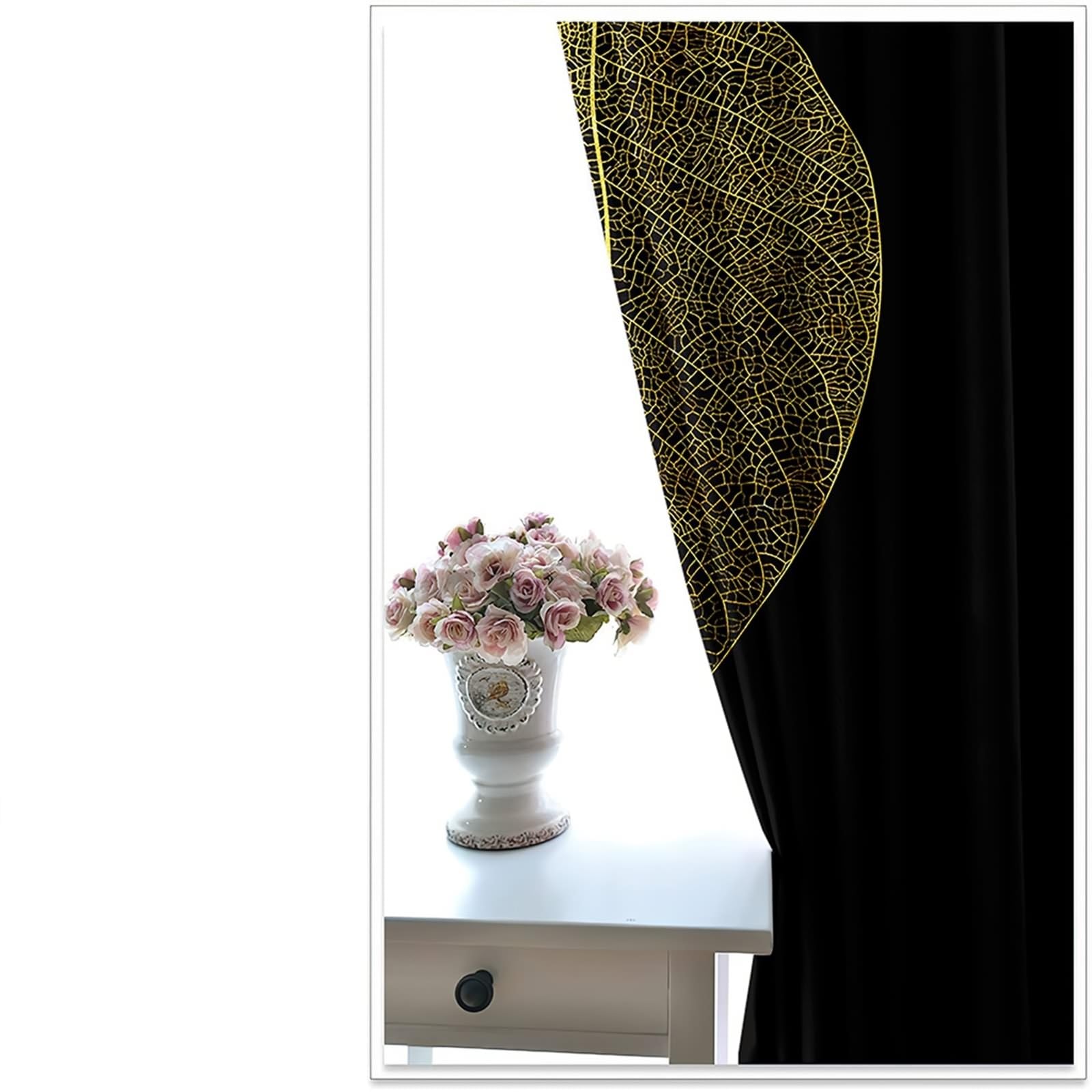 Wycian Vorhang Kurz Blätter Schwarze Gardinen Gold 2 Er Polyester Blattgold H183 X B137Cm für Schlafzimmer
