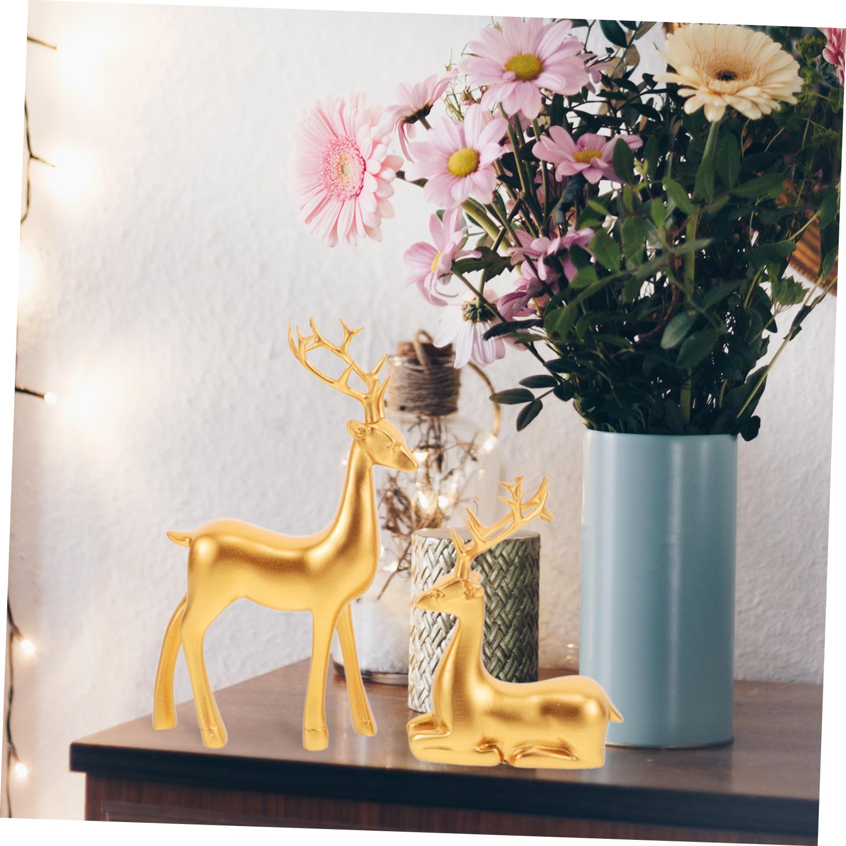 2stücke Harz Rentier Skulptur Elch Figur Weihnachten Deko Bürotisch Wohnzimmer Outdoor Ornament