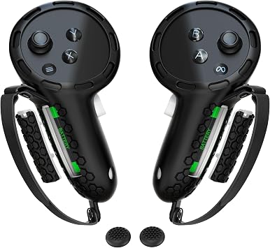 Controller Grips Compatible with Meta Quest 3S Oculus Quest 3 Controllers Straps Knuckle Hand Strap with Battery Opening Covers with Thumbsticks Covers Black, Batteries Not Included