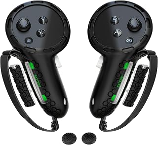 Controller Grips Compatible with Meta Quest 3S Oculus Quest 3 Controllers Straps Knuckle Hand Strap with Battery Opening Covers with Thumbsticks Covers Black, Batteries Not Included