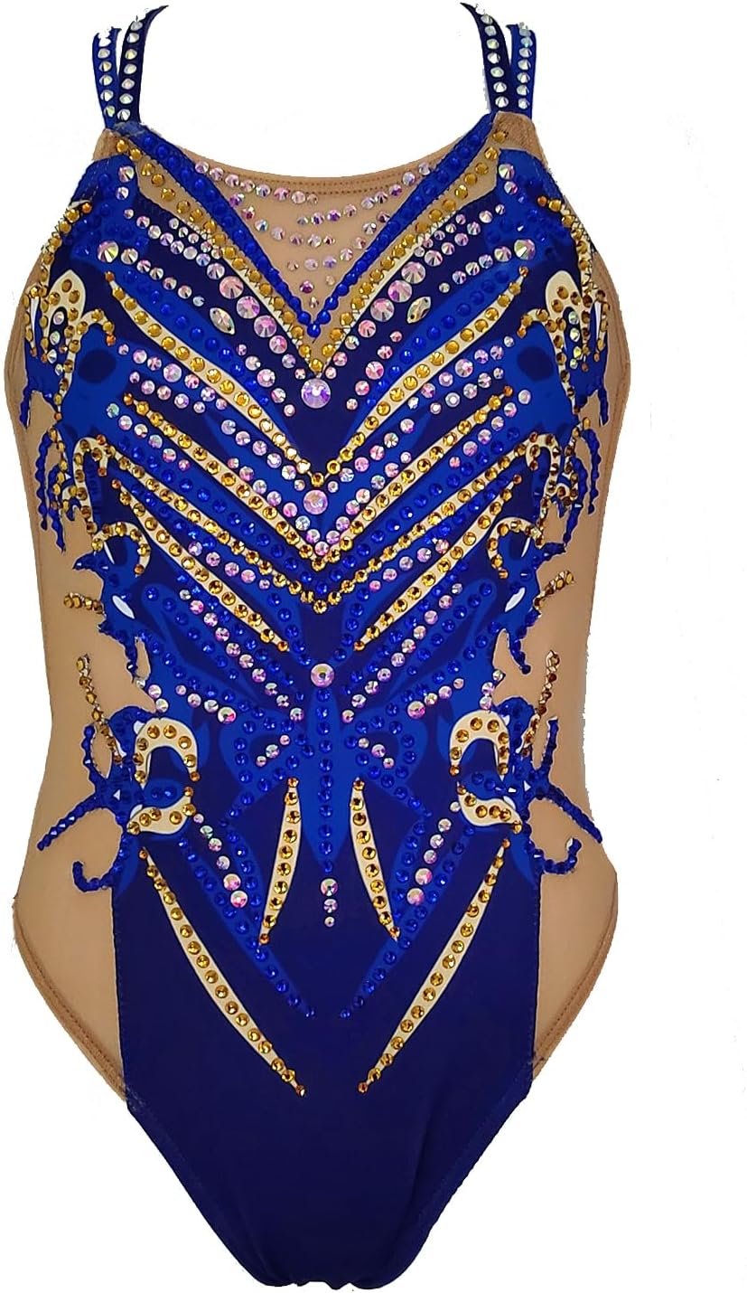 Blue Girls' Fancy Synchronized Swimsuit for Competition Wear Elegant and Durable