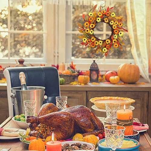 Miniatura 2 de Corona de flores artificiales de otoño de 20 pulgadas, corona de flores silvestres para puerta delantera, pared, ventana, granja, decoración