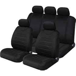 Fundas Para Asientos De Autos Toyota Corolla Sakura Fundas para Asiento y reposacabezas de Coche Carnaby Black SS5397 – Juego Completo de dobladillos elásticos de tamaño Universal Compatible con airbag Lateral Lavable fácil Ajuste