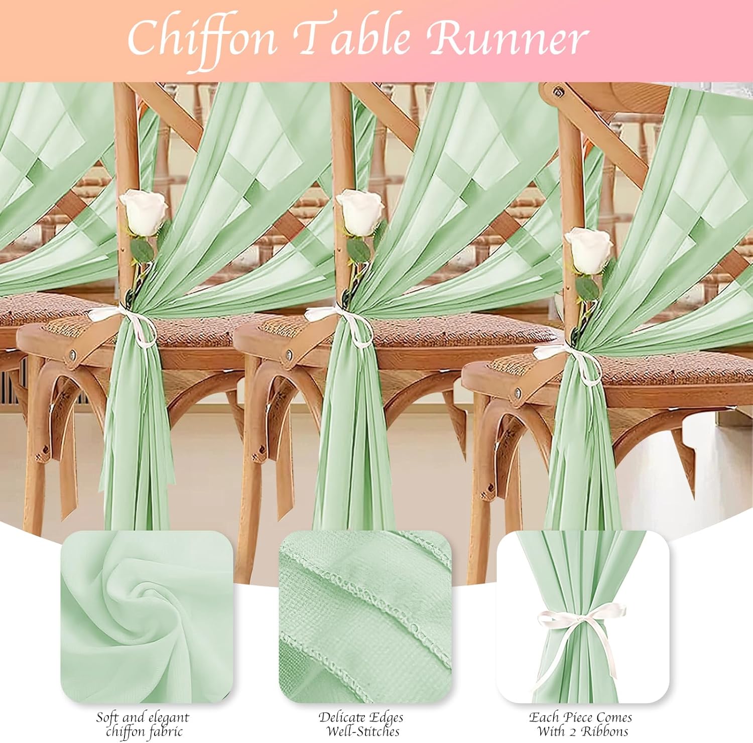 12 Pack Sage Green Table Runner 10ft Romantic Chiffon Table Runner for Wedding Baby Shower and Birthday Party Cake Table Decorations(120 x 12 in)
