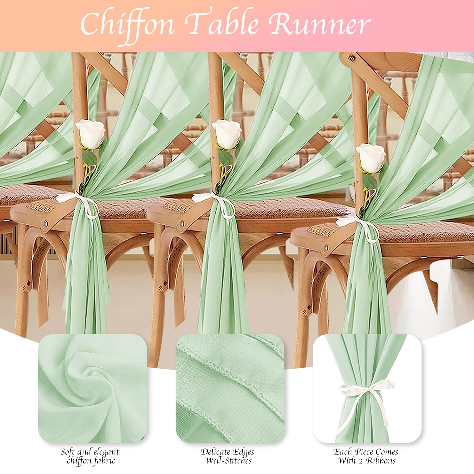 Confezione da 12 runner da tavola in chiffon romantico da 3 m, per matrimoni, baby shower e feste di compleanno, decorazioni da tavolo (304,8 x 30,5 cm)