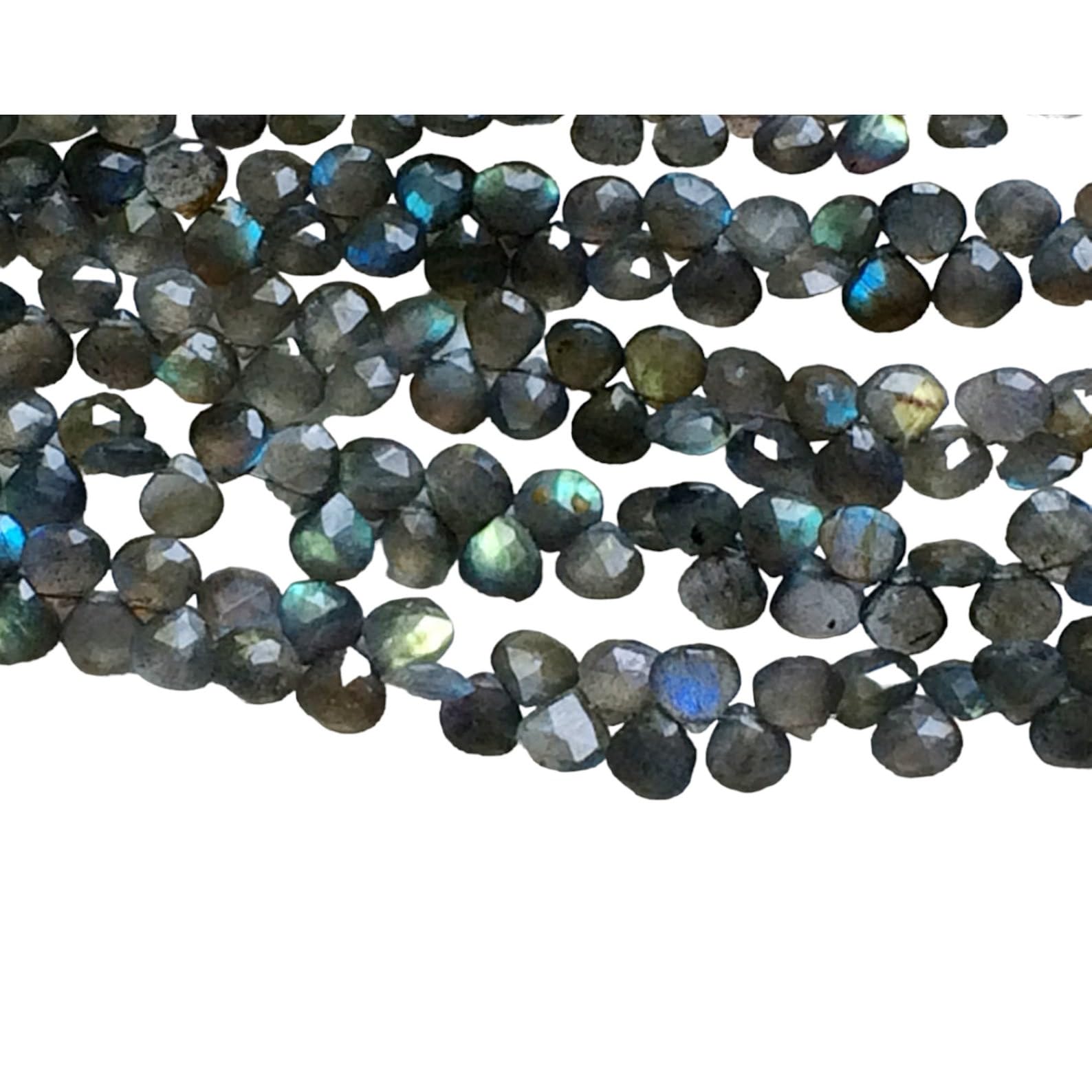 Pierre précieuse de feu de labradorite en forme de cœur briolette pour bijoux DIY