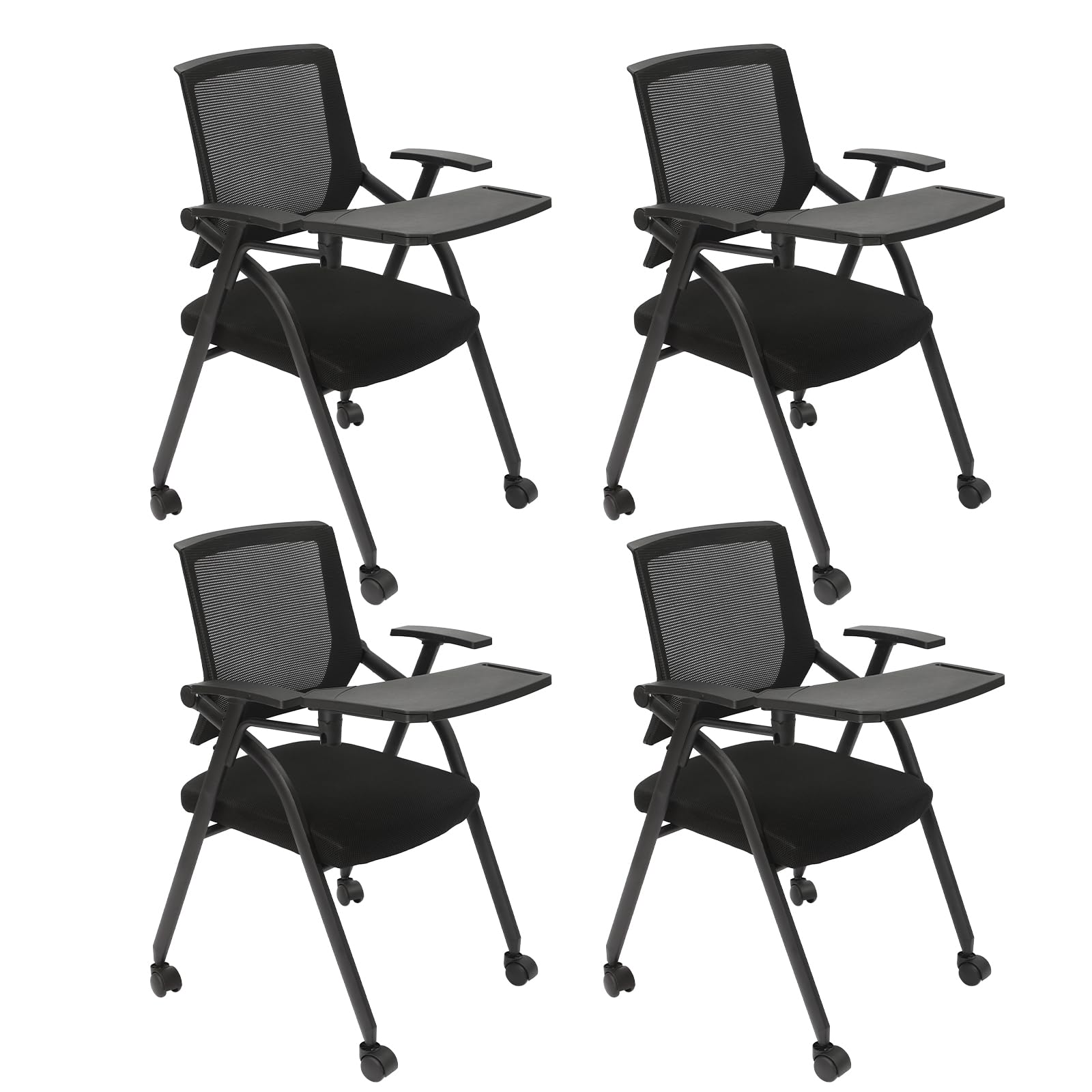 LOYALHEARTDY 4 Pack Waiting Room Chair, Conference Chair Set Mesh Back Guest Reception Arm Chairs Stackable Guest Chair with Wheels for Office