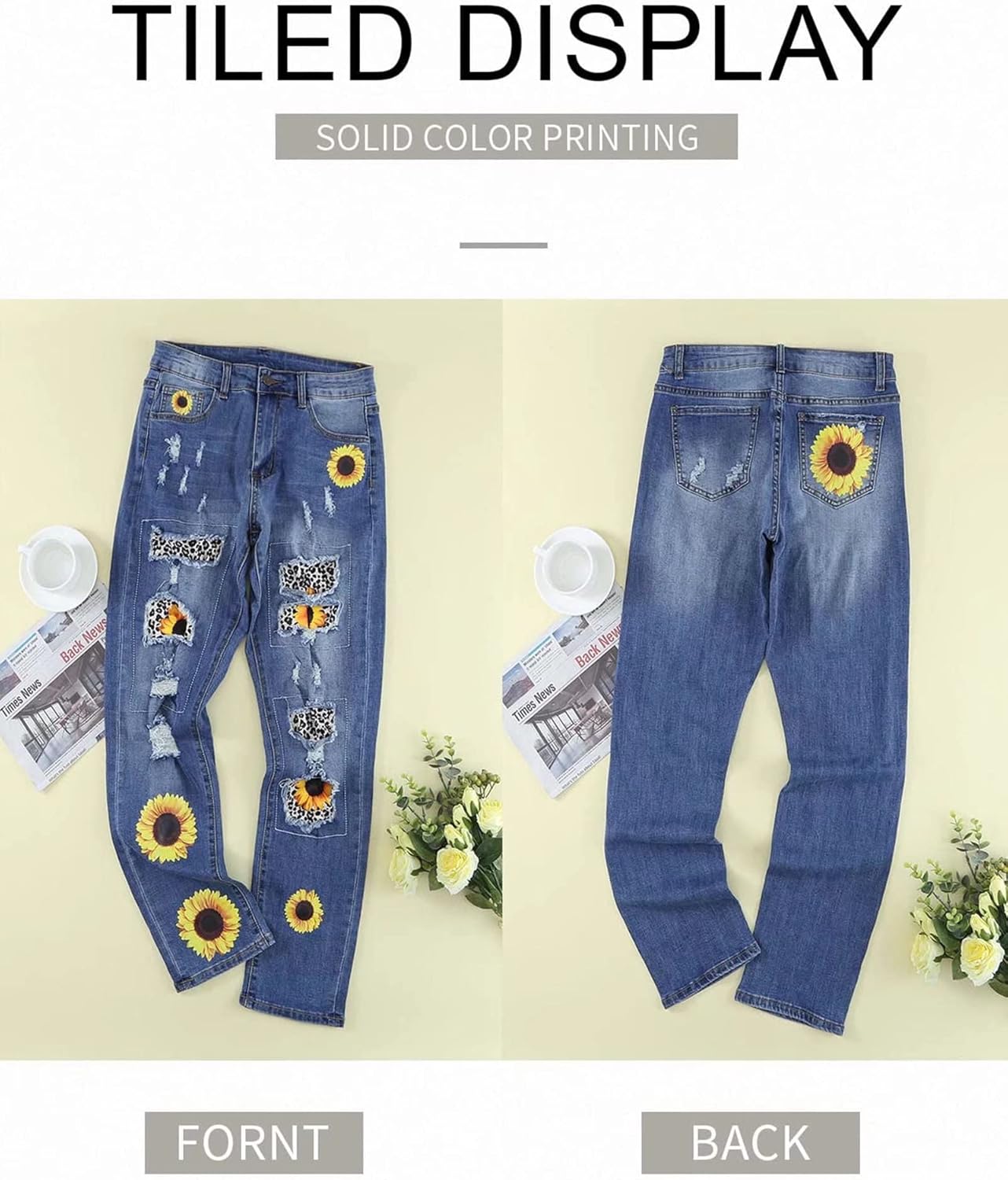 Astylish Womens Plaid Patch Ripped Boyfriend Distressed Stretch Skinny Denim Jeans - Image 4