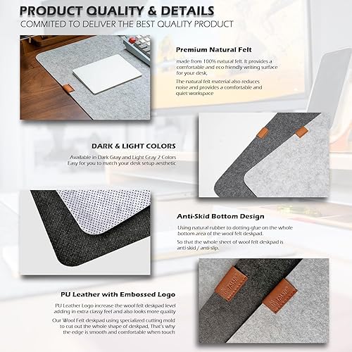Miniatura 5 de Alfombrilla de escritorio de fieltro de alta calidad, antideslizante, alfombrilla grande para mouse para escritorio, protector de escritorio,
