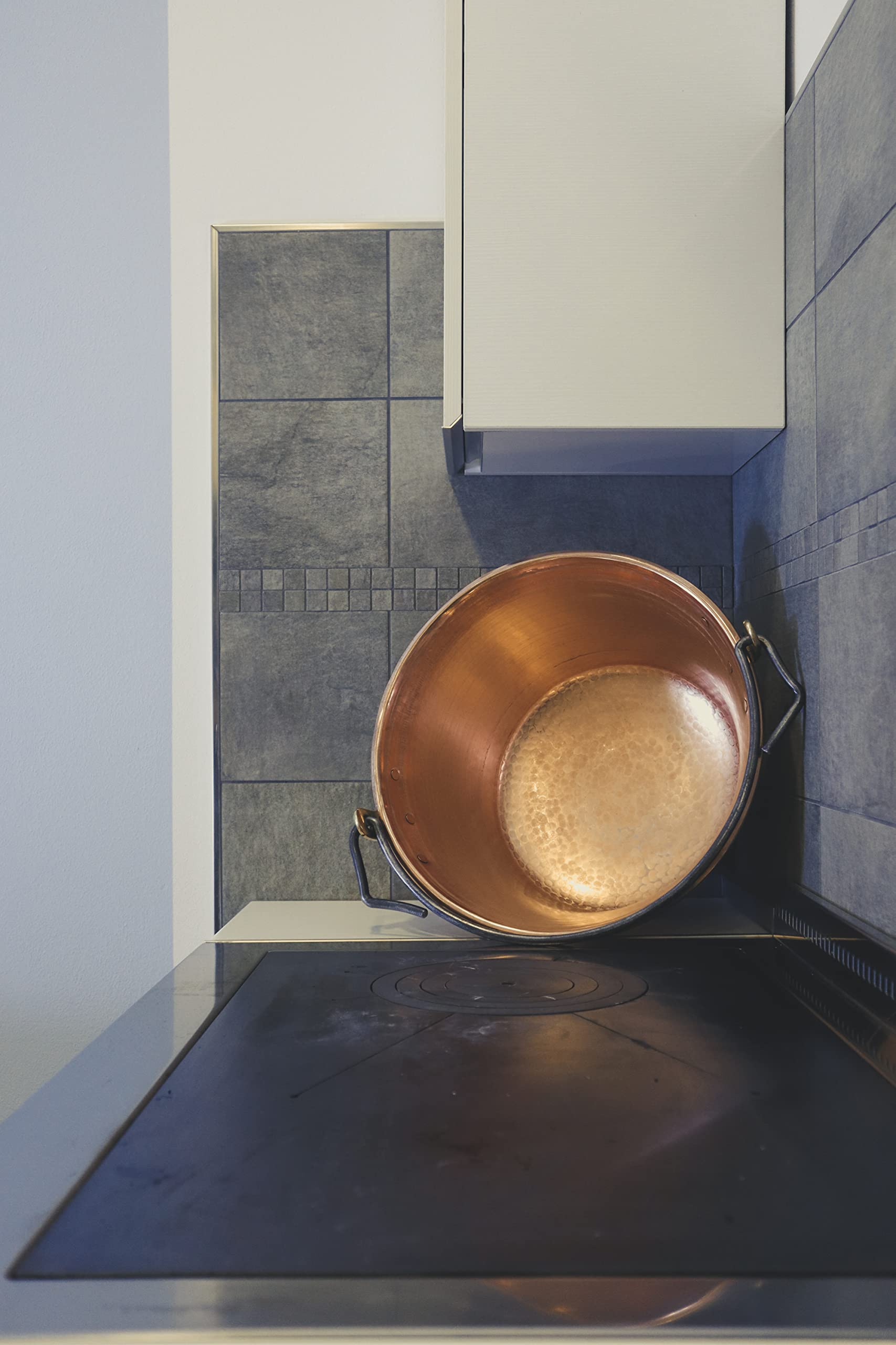 CREARTISTIC Chaudron pour Polenta avec Poignée en Fer Forgé - 25 cm, 3.5L Casserole Cuivre, Massif Martelé à la Main, pour le Fromage et la Pâtisserie, 4/5 personnes, Fait Main - 100% Made in Italy