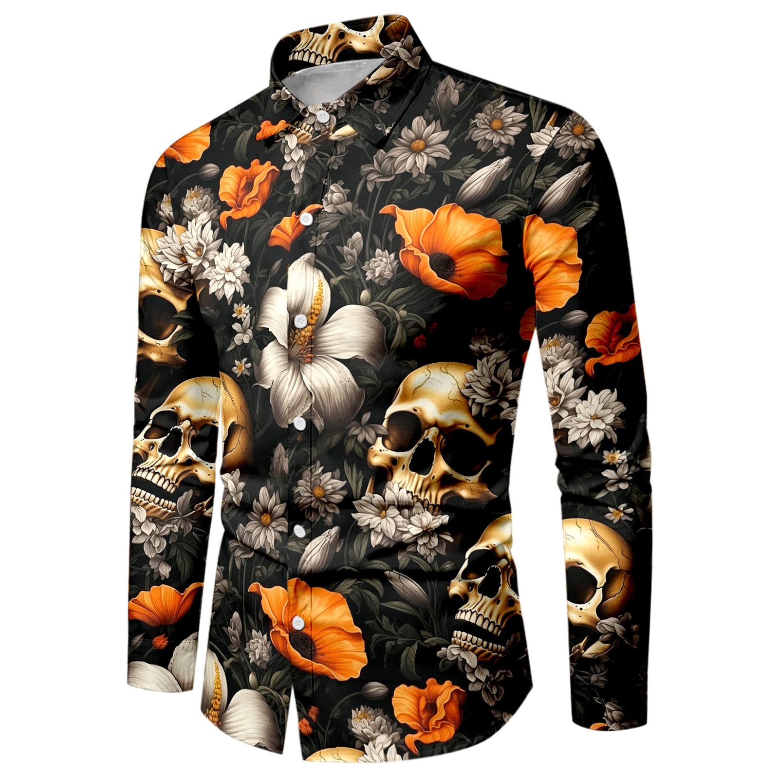 WAZHAKU Carnival Costume Men's Casual Shirt Skull Rose 3D Printed Long Sleeve Shirts Button Down Hawaiian Vintage with Stand-Up Collar Loose Beach Shirt Casual Shirt Hawaii Shirt Pattern Long Sleeve — image 1