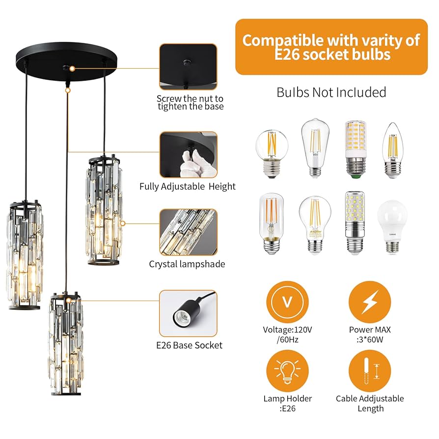 LMQNINE 3 Light Black Pendant Lighting Modern Pendant Light