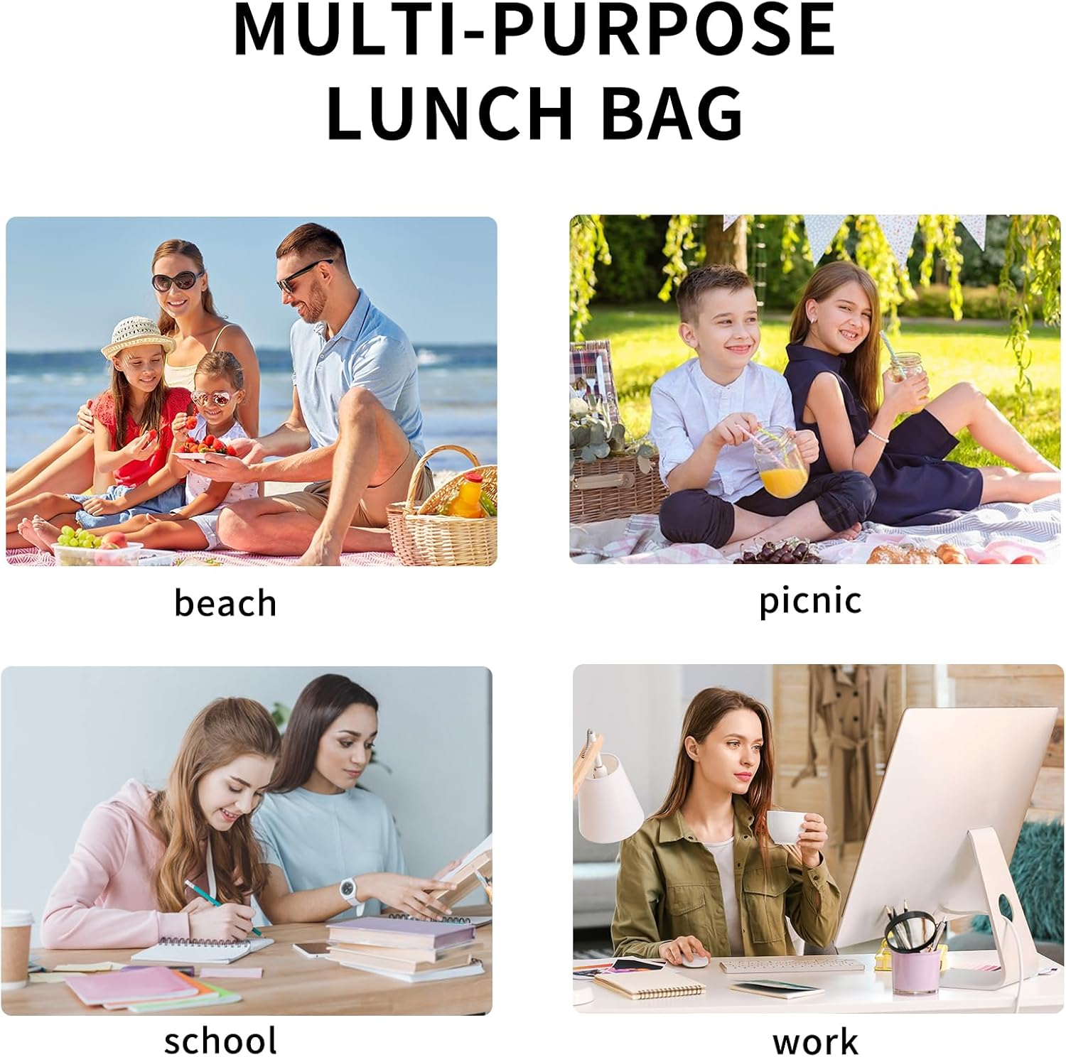 Lunch Bag Women Lunch Box for Women Adult Cute Insulated Lunch Bag Lager Cooler Lunch Tote Bags for Work Picnic (Beige-Cherry) - Image 7