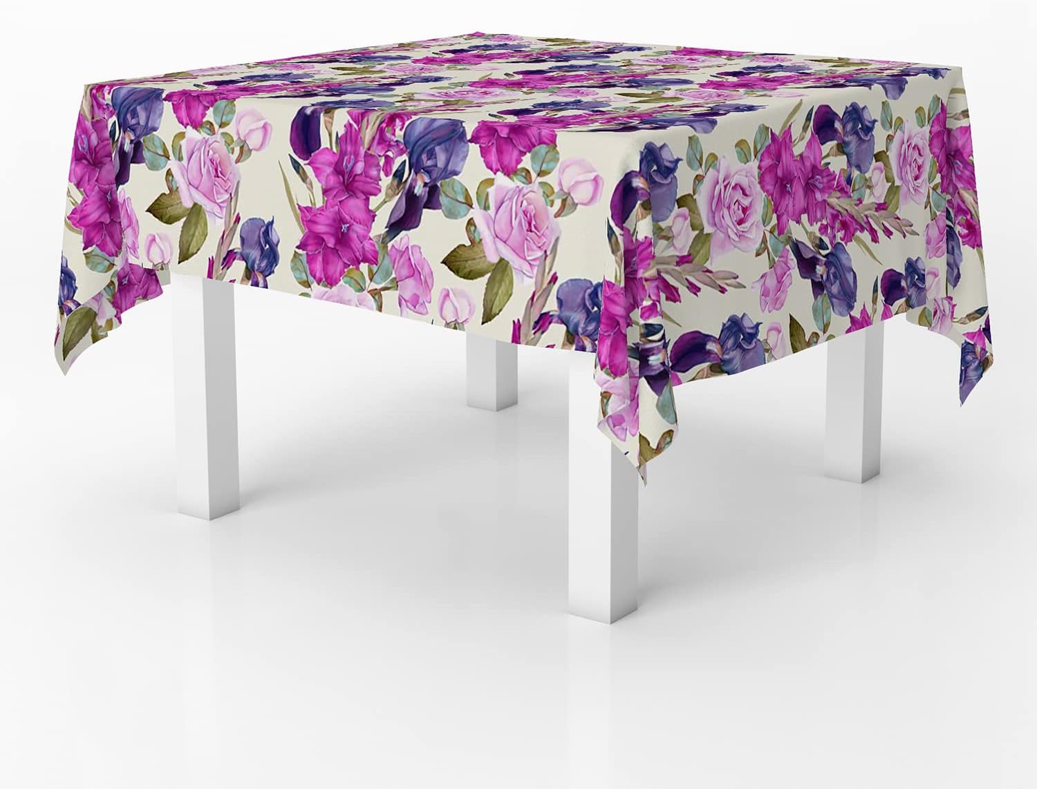 Floral Watercolor Iris Pattern Pattern - Rectangle Oblong Linen Tablecloth, 60" x 102" inches Washable Decorative Table Cloth