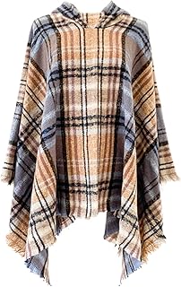 Capa Xale Feminina de Lã Casual Folgada Suéter com Capuz Quente Elegante Poncho Feminino para Outono Inverno
