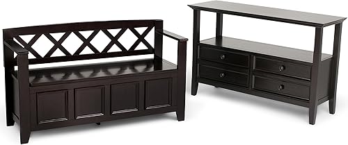 Vista 77 de SIMPLIHOME Amherst Banco de almacenamiento de entrada, asiento de pasillo de madera maciza de 48 pulgadas de ancho en gris niebla, banco