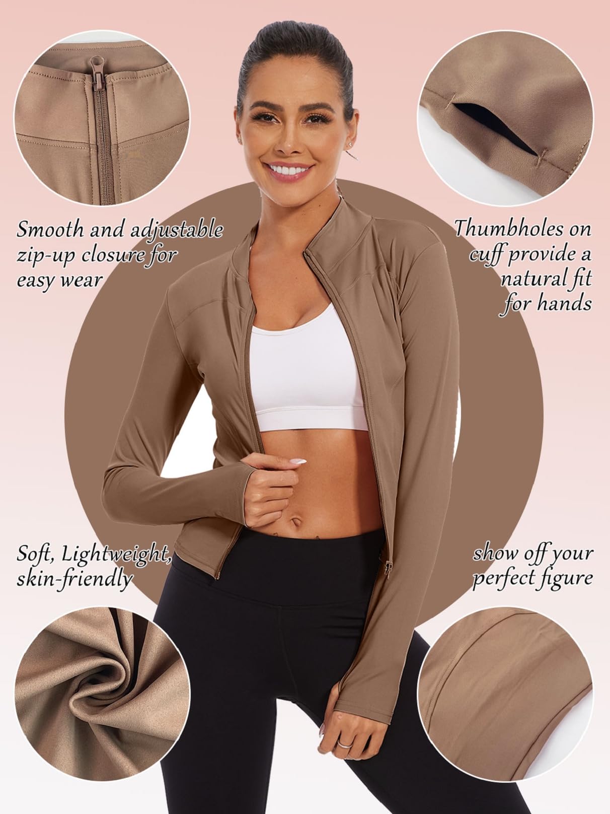 CheChury T-shirt de sport pour femme - Veste de sport respirante - Veste de course à pied à manches longues - Haut léger avec fermeture éclair - Séchage rapide - Veste de yoga - Fitness Running