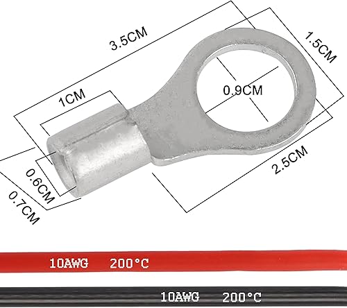 Miniatura 3 de Cables de batería solares de calibre 10, cables inversores de corriente con terminales de anillo de 38 pulgadas, cable de extensión de bandeja de