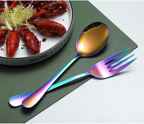 Miniatura 6 de Kyraton - Cucharas para servir arcoíris, 10 piezas, utensilios para servir, el juego de servir incluye 3 cucharas de servir, 3 cucharas ranuradas, 1