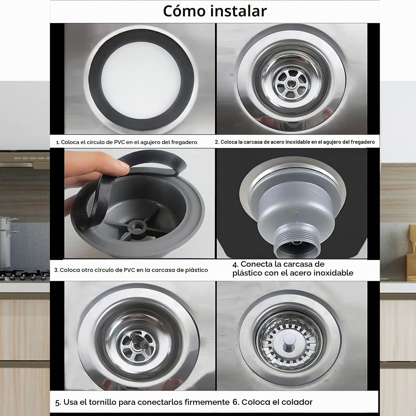 Juego de desagüe para fregadero, válvula de cesta de colador de acero inoxidable con rebosadero, 114 mm, sifón de cocina con rebosadero, juego de desagüe para sifón, adecuado para la filtración del