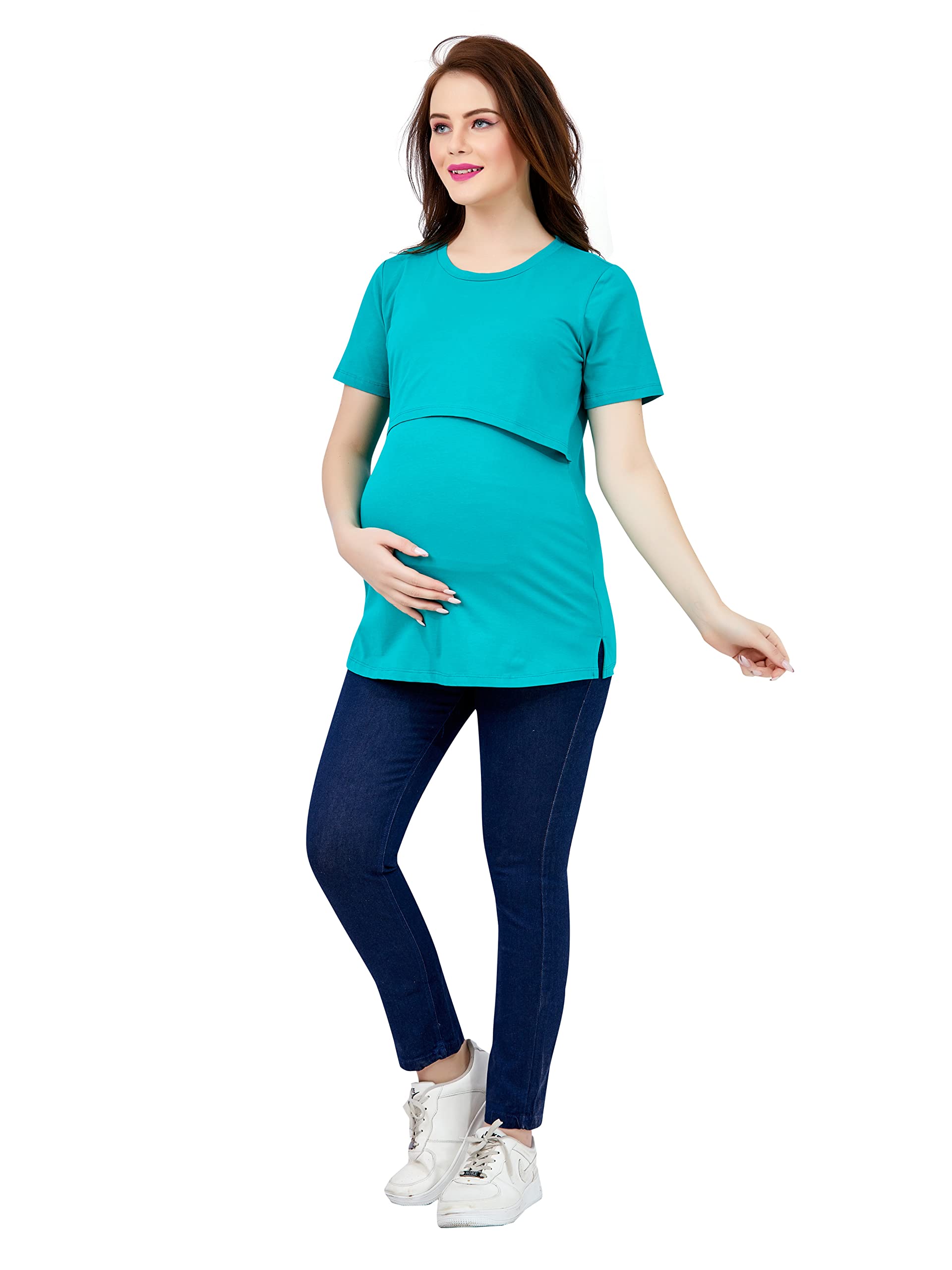 Easy Feed Women's Cotton Maternity Feeding Tops | Nursing Tops for Feeding Baby | Half Sleeve T-Shirt for Pregnant Women Post PregnancyRama Green(XL) - Image 3 thumbnail