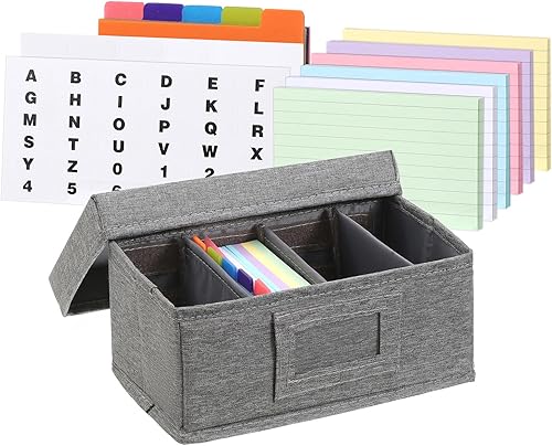 Qozary Tarjetero de índice de 3 x 5 Caja de tarjetas de índice con divisores, funda organizadora de tarjetas de índice, soporte plegable para