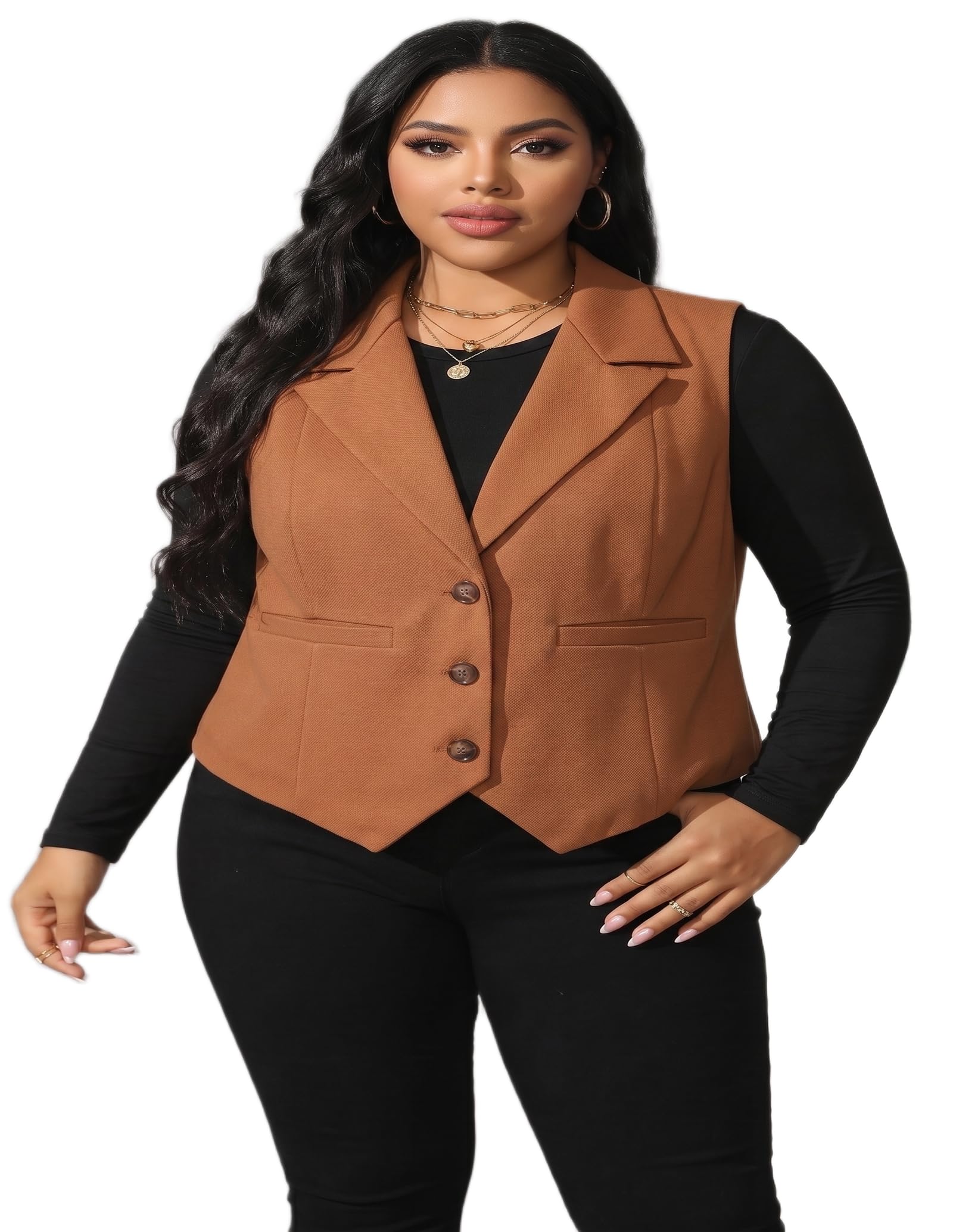 perfect productions Women's Premium Camel Brown Waistcoat | Lapel Collar Sleeveless Office Vest | Regular Fit-picture-20