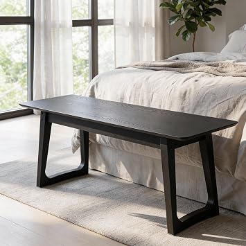 DUOMAY Farmhouse Entryway Bench, Wood Dining Bench, 55 Inch Rustic End of Bed Bench for Living Room/Kitchen/Hallway/Entry Way, Black