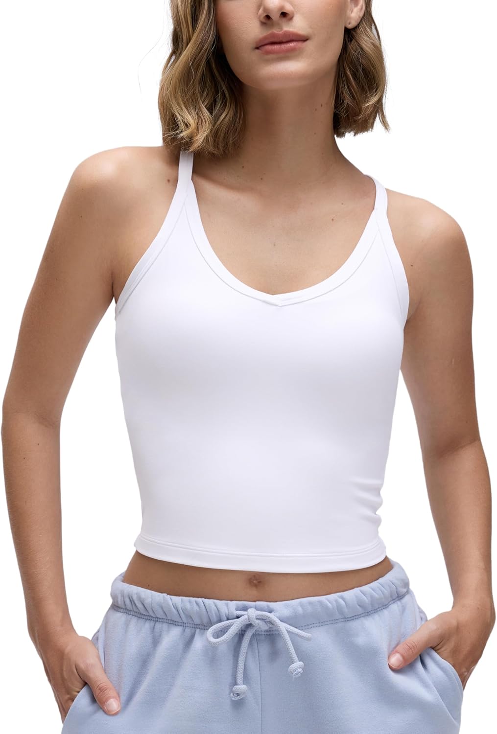 CRZ YOGA Butterluxe Soft Double Lined V Neck Tank Tops for Women - Yoga Casual Camisole Racerback Tight Sleeveless Shirt