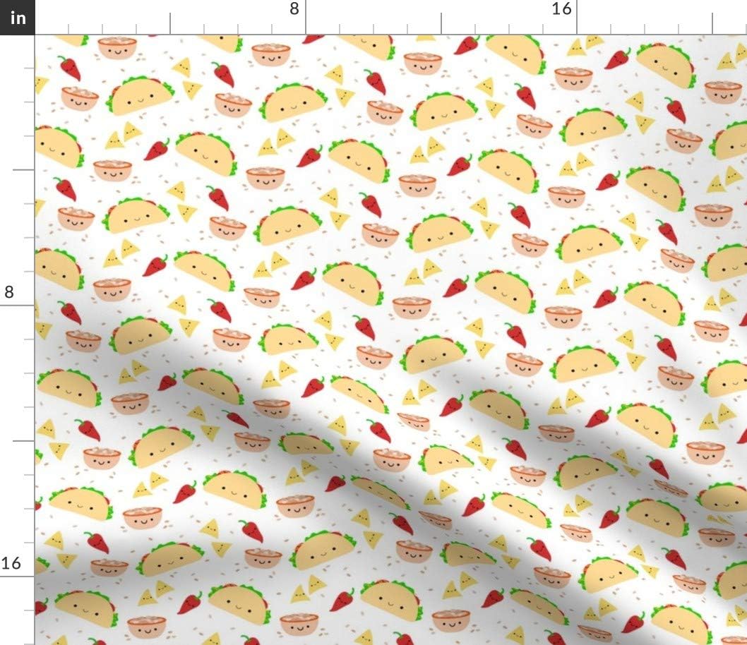 Spoonflower Fabric - Taco Tuesday Mexican Fiesta Cinco De Kawaii Cute Printed on Petal Signature Cotton Fabric by The Yard - Sewing Quilting Apparel Crafts Decor
