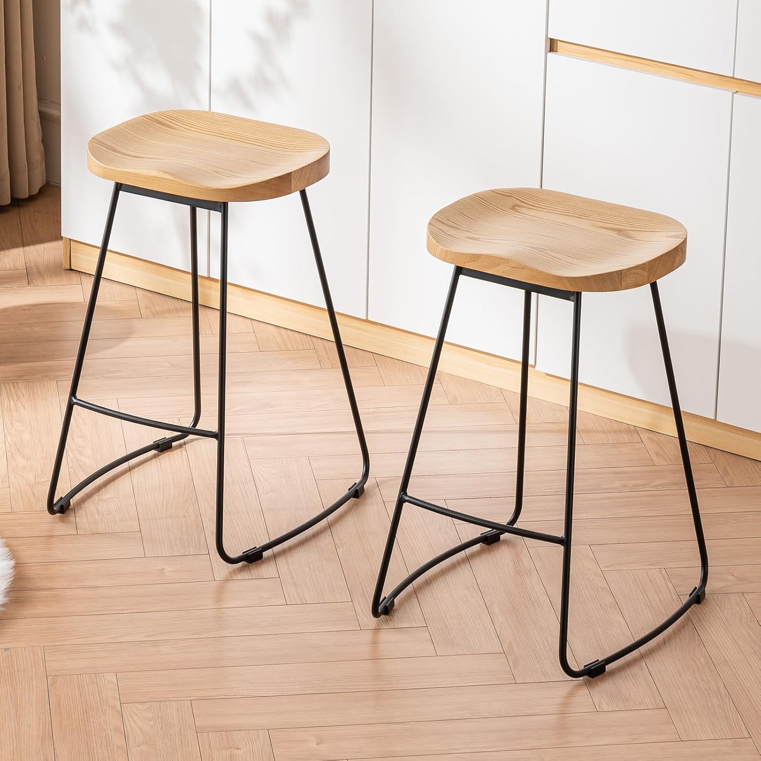 Kidol & Shellder カウンターチェア バースツール木製 2脚 四角い