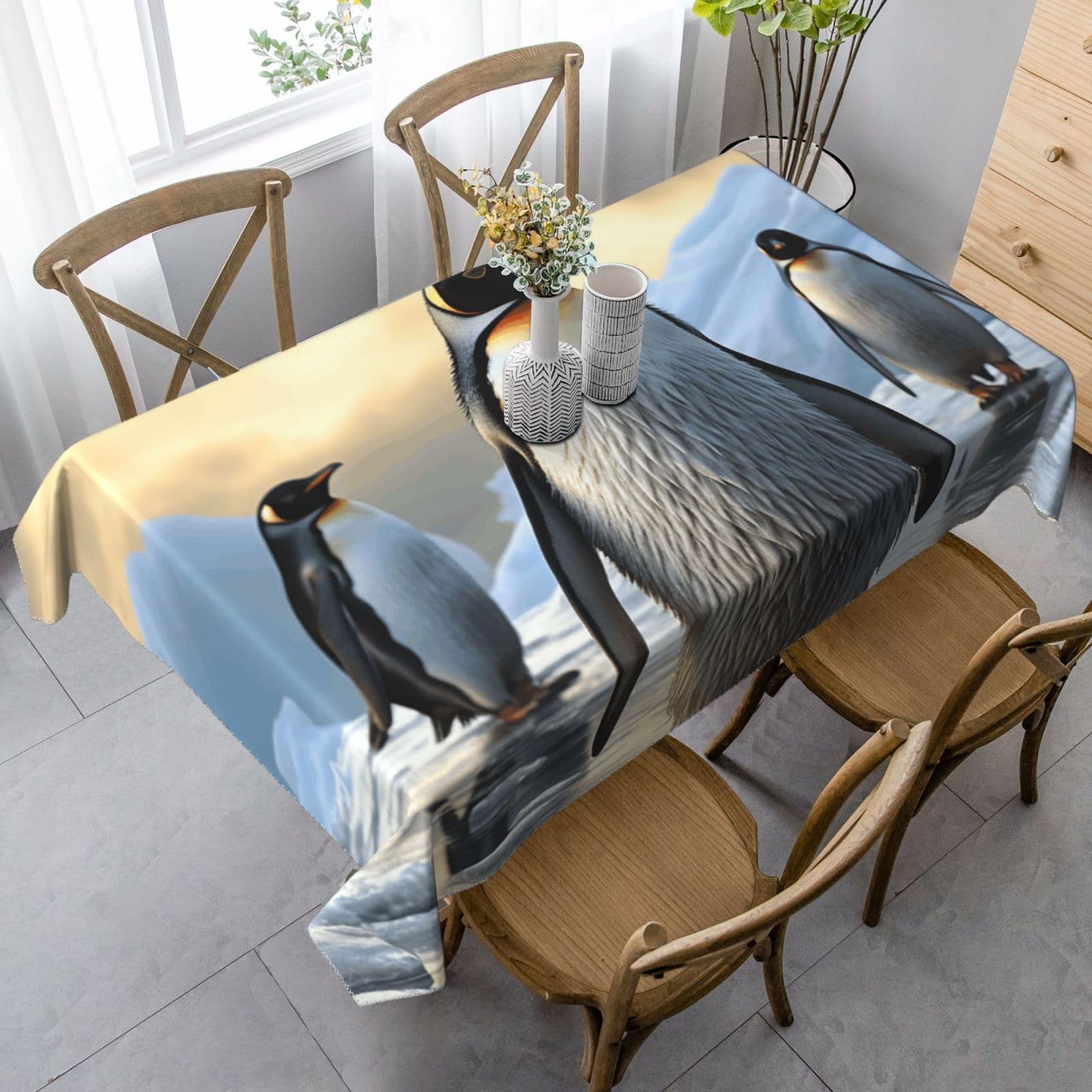FodPand 35x55 Inch Tablecloth Stain and Wrinkle Resistant Table Cover Rectangular Washable Kitchen Table Cloth for Dinning Room Picnic Patio Party Decor, Penguin