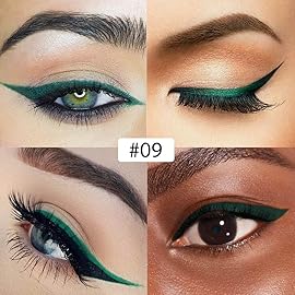 evpct 1Pcs Dark Green Liquid Eyeliner Waterproof Dark Green Eye Liners for Women, Eyes Wing Eyeliner Stamps Shapes Colored Eyeliner delineador de ojos a prueba de agua contra el agua blanco para ojos