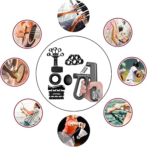 Miniatura 8 de GymPanda Kit de fortalecimiento de agarre de mano, paquete de 6; contador inteligente, antideslizante, entrenador de fuerza de agarre ajustable;