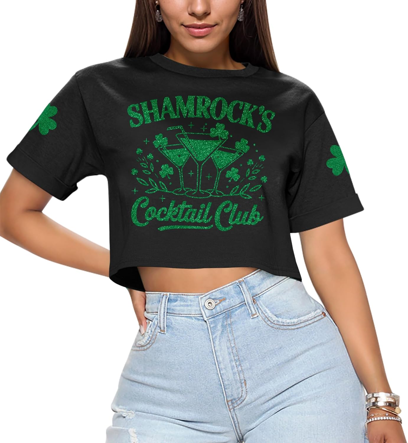 For G and PL Women's St. Patrick's Day Short Sleeve Crewneck Crop Top