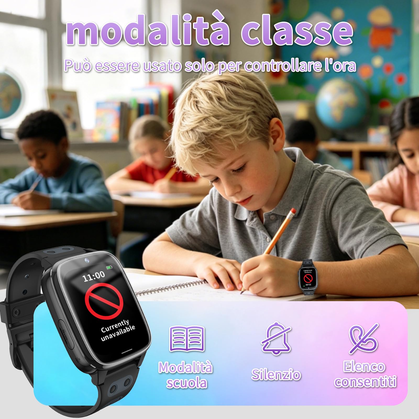 Smartwatch Orologio Intelligente Bambini 4G GPS Videocall Ragazzi (Nero) | Telefon, SOS, Controllo Genitori, Videochiamata,SMS, Modalità Classe , Rifiuto, Chiamate, Sconosciute, Contapassi, Giochi
