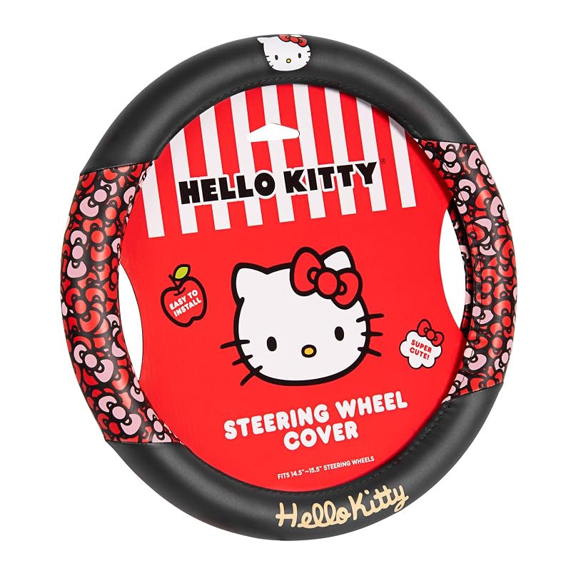 Capa para Volante Hello Kitty com Laços, Couro Sintético, Carbella, para Volantes de 36,8 a 39,4 cm