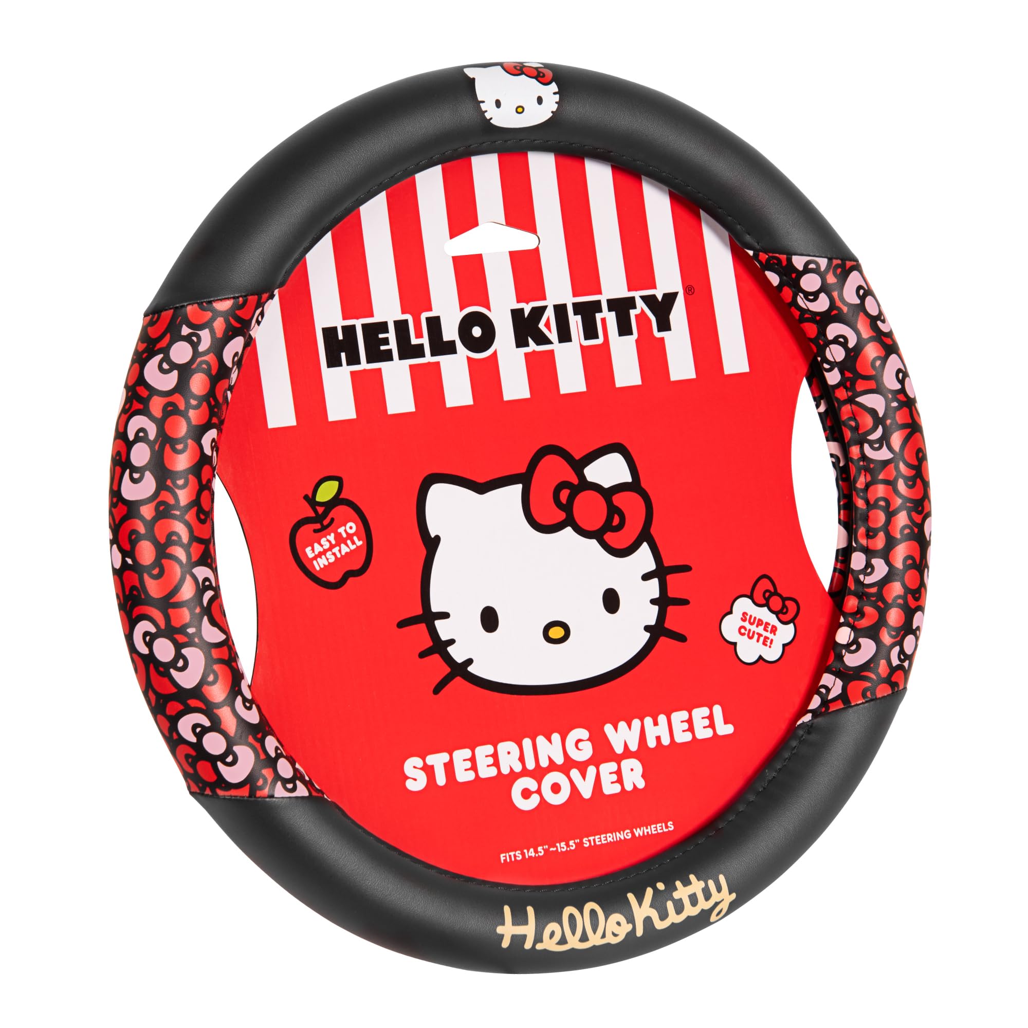 Carbella Hello Kitty Steering Wheel Cover, Universal Size 14.5-15.5, Black Plush, Cute Bows