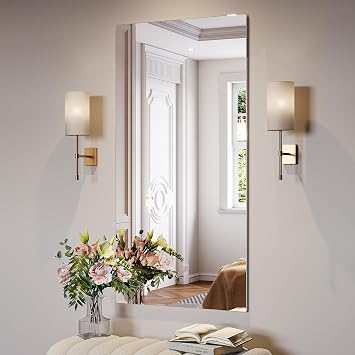 Frameless Mirror, 24x48 Bathroom Vanity Wall Mirrors | Frameless Bathroom Mirror for Over Sink, Home Gym, Yoga, Bedroom, 4 MM Shatterproof Tempered Glass Wall Mount Mirrors